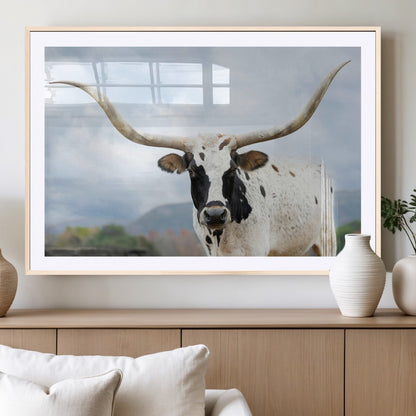 63592811-MGC-FP-36x24_Natural-Texas Longhorn Wall Art Canvas Print, Framed Western Rustic Art Picture Print, Farmhouse Decor Perfect Rustic Farmhouse Decor