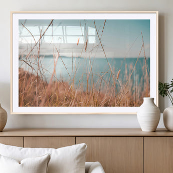 36108696-MGC-FP-36x24_Natural-Coastal Grass Wall Art – Serene Ocean View Canvas Print, Beach Nature Photography Decor for Living Room, Bedroom, Office or Modern