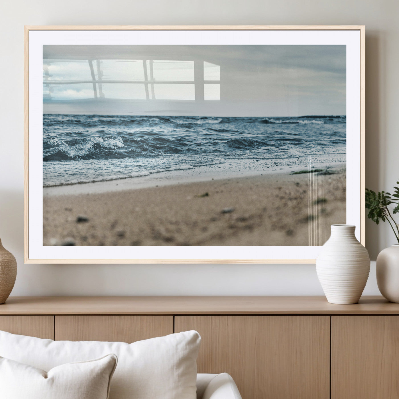 81812590-MGC-FP-36x24_Natural-Ocean Wall Art Wall Art Canvas Print, Framed Coastal Canvas Art Picture Print, Moody Seascape Perfect Coastal Minimalist Decor