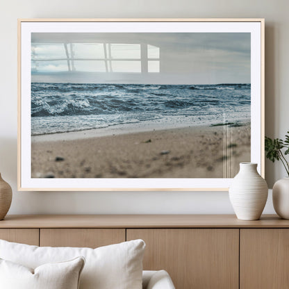 81812590-MGC-FP-36x24_Natural-Ocean Wall Art Wall Art Canvas Print, Framed Coastal Canvas Art Picture Print, Moody Seascape Perfect Coastal Minimalist Decor