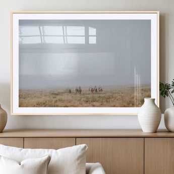 14761944-MGC-FP-36x24_Natural-Foggy Plains Wall Art Canvas Print, Framed Horseback Riders Art Picture Print, Rustic Western Perfect Rustic Western Decor Artwork