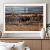 39509187-MGC-FP-36x24_Natural-Western Wildlife Wall Art Canvas Print, Framed Bison Art Picture Print, Golden Hour Perfect Western Rustic Decor Artwork