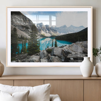 98014896-MGC-FP-36x24_Natural-Canadian Rockies Wall Art Canvas Print, Framed Mountain Landscape Art Picture Print, Turquoise Water Perfect Scandinavian