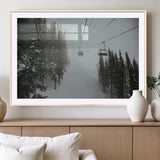 87018452-MGC-FP-36x24_Natural-Ski Lift Wall Art Canvas Print, Framed Snowy Pines Art Picture Print, Misty Landscape Perfect Winter Serenity Decor Artwork