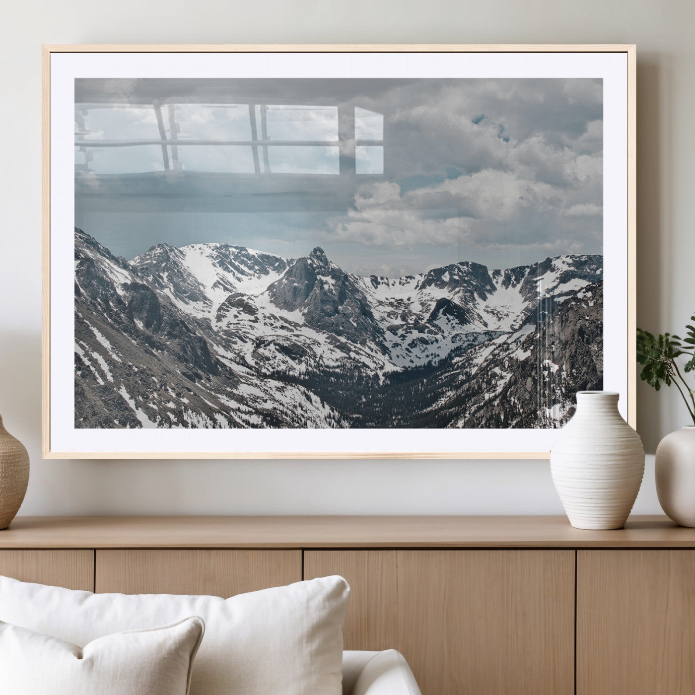 94074619-MGV-CV-36X24-Snowy Peaks Wall Art Canvas Print, Framed Alpine Wilderness Art Picture Print, Mountain Escape Perfect Winter Serenity Decor