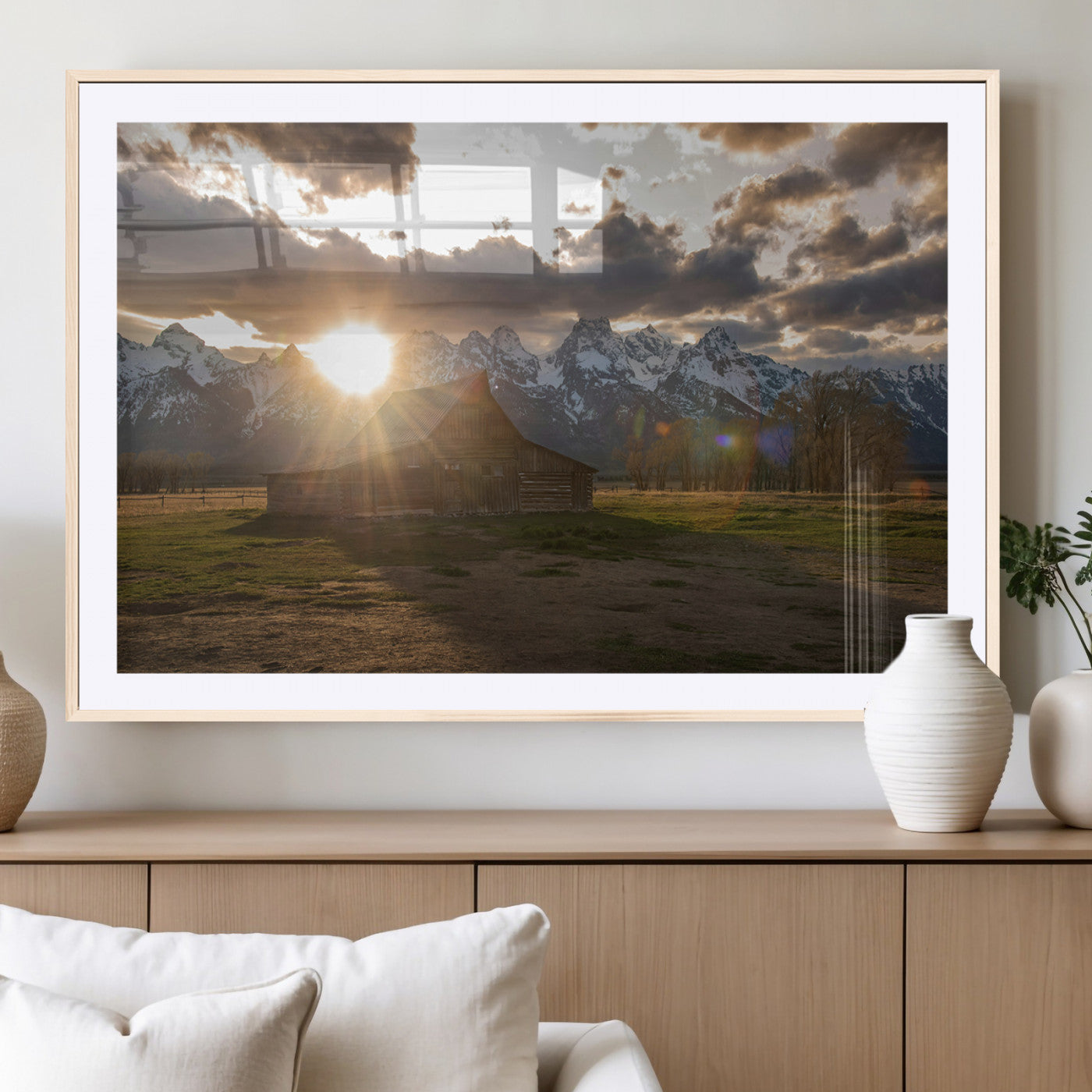 52555760-MGC-FP-36x24_Natural-Snowy Peaks Wall Art Canvas Print, Framed Nature Escape Art Picture Print, Rustic Charm Perfect Rustic Western Decor Artwork