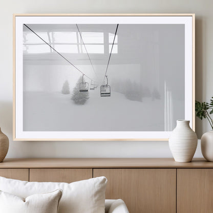 20216390-MGC-FP-36x24_Natural-Ski Lift Wall Art Canvas Print, Framed Snowy Landscape Art Picture Print, Alpine Adventure Perfect Nordic Minimalist Decor Artwork