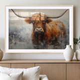 X61001-MGC-FP-36x24_Natural-Scottish Highland Wall Art Canvas Print, Framed Longhorn Art Picture Print, Western Cow Perfect Farmhouse Decor Artwork