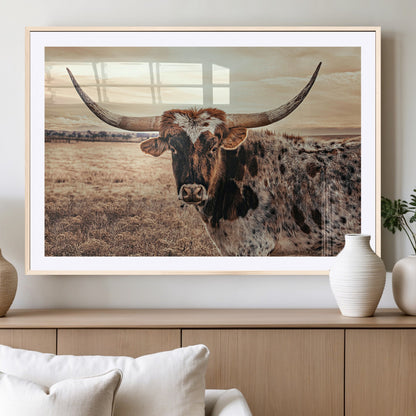 95745718-MGC-FP-36x24_Natural-Texas Longhorn Wall Art – Western Cattle Photography Canvas Print, Rustic Ranch Animal Artwork Country Farmhouse Decor for Living