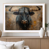 91615410-MGC-FP-36x24_Natural-Bull Wall Art – Rustic Western Longhorn Canvas Print, Powerful Abstract Animal Painting, Farmhouse Ranch Decor for Living Room,