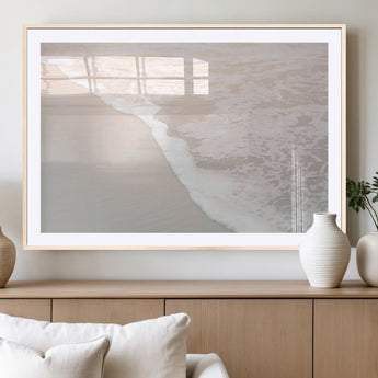 28414510-MGV-CV-36X24-Ocean Shoreline Wall Art – Minimal Coastal Beach Canvas Print, Soft Sea Foam and Sand Photography Artwork, Relaxing Nautical Decor
