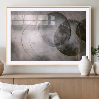 20066876-MGC-FP-36x24_Natural-Neutral Abstract Circle Wall Art – Modern Gray Beige Gold Canvas Print, Minimalist Geometric Painting for Bedroom, Living Room,