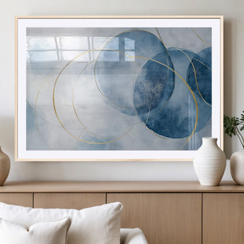 47060443-MGV-CV-36X24-Blue Abstract Circle Wall Art – Modern Gold and Navy Canvas Print, Minimalist Geometric Painting for Living Room, Bedroom, Office