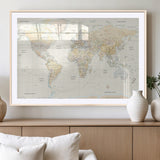 40660043-MGV-CV-36X24-World Map Wall Art – Large Detailed Atlas Style Map Print with Countries, Cities, and Oceans, Neutral Beige and Tan Educational