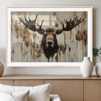34496536-MGV-CV-36X24-Rustic Moose Wall Art – Modern Abstract Animal Canvas Print – Majestic Moose Head Painting with Neutral Earth Tones for Cabin,