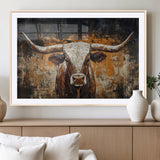 25265572-MGV-CV-36X24-Longhorn Bull Wall Art – Rustic Western Texas Steer Canvas Print, Textured Animal Painting for Home, Office, Man Cave or Farmhouse