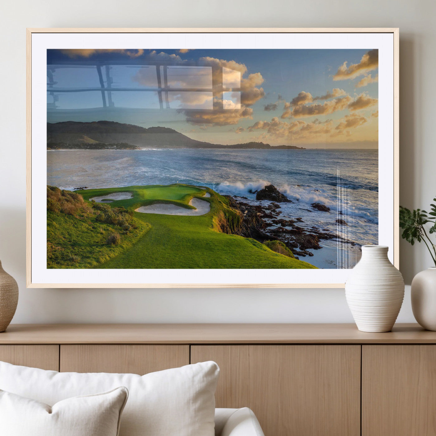 50107048-MGC-FP-36x24_Natural-Golf Course Wall Art – Coastal Ocean View Canvas Print, Scenic Fairway Landscape Decor for Office, Man Cave, Bedroom, or Living