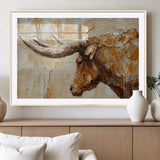69611428-MGC-FP-36x24_Natural-Longhorn Bull Wall Art – Rustic Western Canvas Print, Textured Farmhouse Cattle Painting for Living Room, Office, or Ranch House