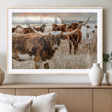 47758300-MGV-CV-36X24-Texas Longhorn Cattle Wall Art – Rustic Western Herd Canvas Print, Cowboy Ranch Farmhouse Decor for Living Room, Office, or