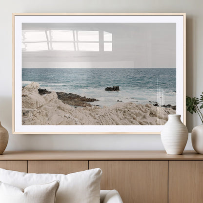 25481980-MGC-FP-36x24_Natural-Ocean Coastal Wall Art – Rocky Shoreline and Waves Canvas Print, Serene Beach Landscape Decor for Living Room, Bedroom, or Office