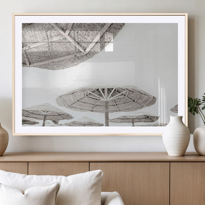 97043123-MGC-FP-36x24_Natural-Beach Umbrella Wall Art – Minimalist Coastal Canvas Print, Woven Parasol Summer Decor for Bedroom, Living Room, or Modern Beach