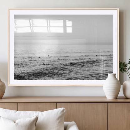 47208268-MGC-FP-36x24_Natural-Surfer Ocean Wall Art – Black and White Coastal Canvas Print, Minimalist Surfing Seascape Decor for Living Room, Bedroom, or Beach