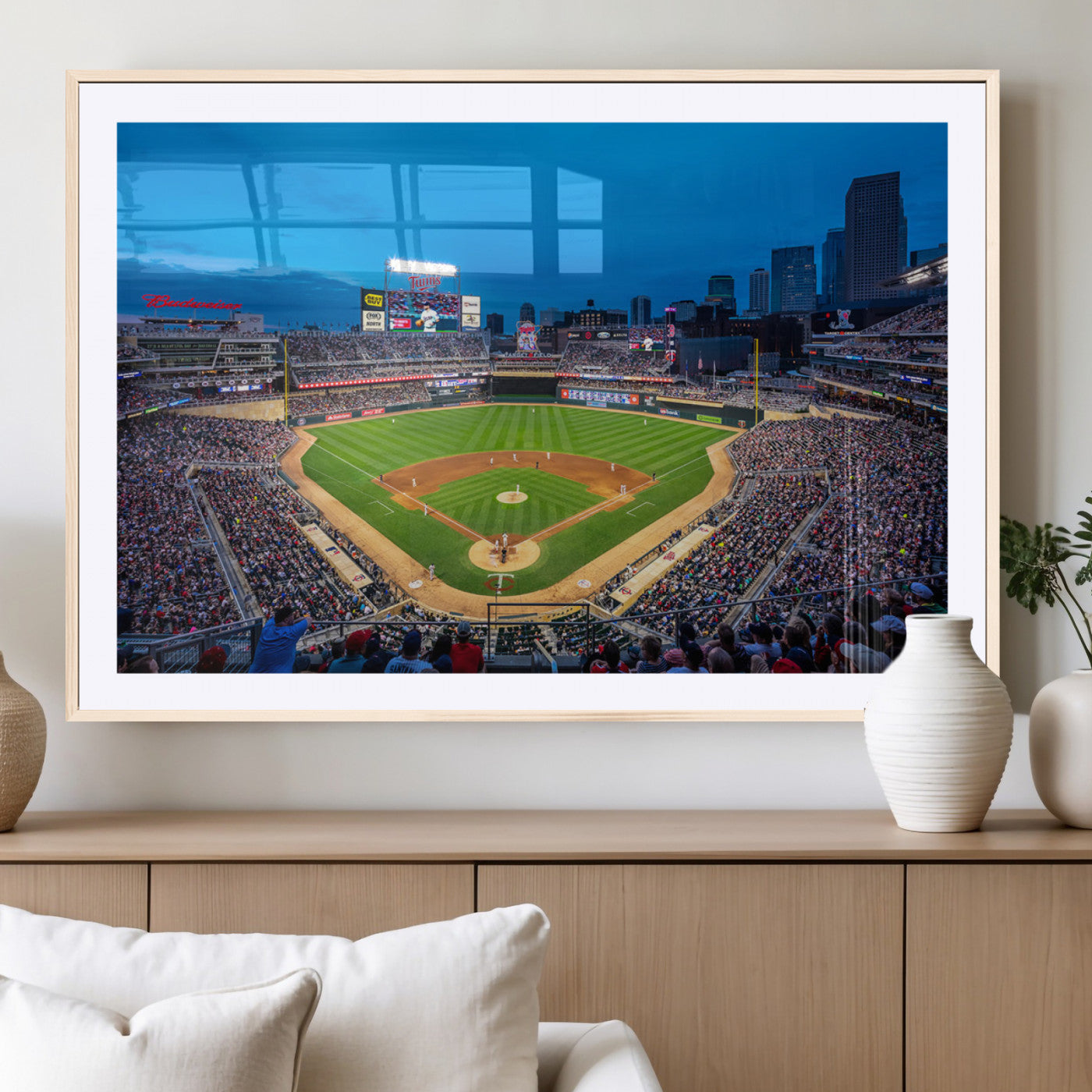 77273035-MGC-FP-36x24_Natural-Baseball Stadium Wall Art – Panoramic Evening Game Canvas Print, Sports Fan Decor for Man Cave, Office, Bar, or Living Room