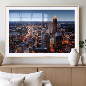 81886632-MGV-CV-36X24-Atlanta Skyline Wall Art – Vibrant City Lights Canvas Print, Modern Urban Cityscape Decor for Living Room, Office, or Apartment