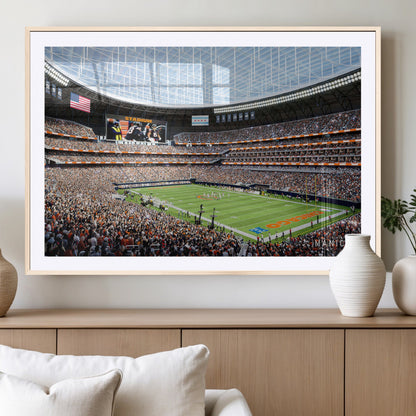 32530647-MGC-FP-36x24_Natural-Chicago Bears Stadium Wall Art – Futuristic Dome Arena Canvas Print, Modern Football Concept Design Decor for Man Cave, Bar, or