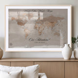 95243244-MGC-FP-36x24_Natural-Wander Often Wonder Always World Map Wall Art – Neutral Beige Adventure Canvas Print, Rustic Boho Travel Decor for Bedroom, Living