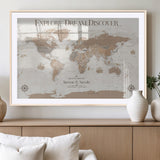 63516865-MGC-FP-36x24_Natural-Explore Dream Discover World Map Wall Art – Inspirational Travel Adventure Canvas Print, Neutral Parchment Style Explorer Decor