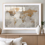 99422096-MGV-CV-36X24-Adventure Awaits World Map Wall Art – Neutral Beige Canvas Print, Modern Travel Inspired Wall Decor for Living Room, Bedroom or