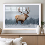 85177251-MGV-CV-36X24-Elk Wall Art – Majestic Wildlife Canvas Print of Bull Elk Snowy Forest, Rustic Nature Decor for Living Room, Cabin, or Office
