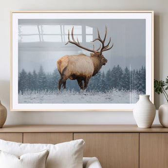 85177251-MGV-CV-36X24-Elk Wall Art – Majestic Wildlife Canvas Print of Bull Elk Snowy Forest, Rustic Nature Decor for Living Room, Cabin, or Office