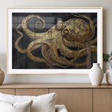 47056538-MGV-CV-36X24-Octopus Canvas Wall Art – Gold Detail, Wooden Texture, Marine Life, Ocean Creature Tentacles, Nautical Coastal Rustic Decor for