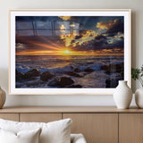 35900590-MGC-FP-36x24_Natural-Ocean Sunset Wall Art – Vivid Seascape Canvas Print with Sunburst Sky, Crashing Waves and Rocky Shore, Dramatic Coastal