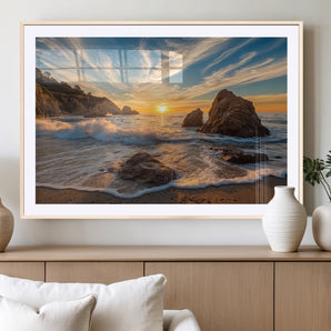 85659923-MGC-FP-36x24_Natural-Ocean Sunset Wall Art – Dramatic Seascape Canvas Print with Cliffs, Crashing Waves and Golden Sky, Bold Coastal Photography for