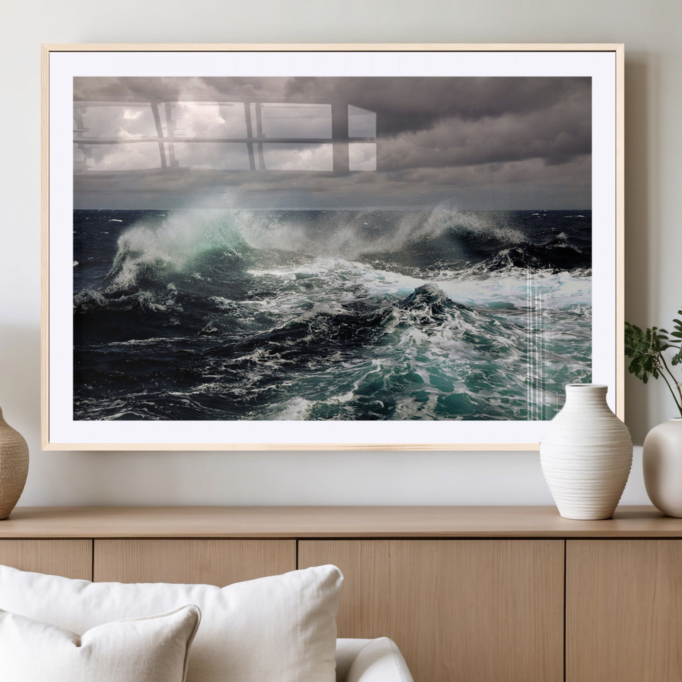 38622353-MGC-FP-36x24_Natural-Ocean Wave Wall Art – Dramatic Seascape Canvas Print with Stormy Sky and Crashing Sea, Bold Coastal Photography for Living Room,