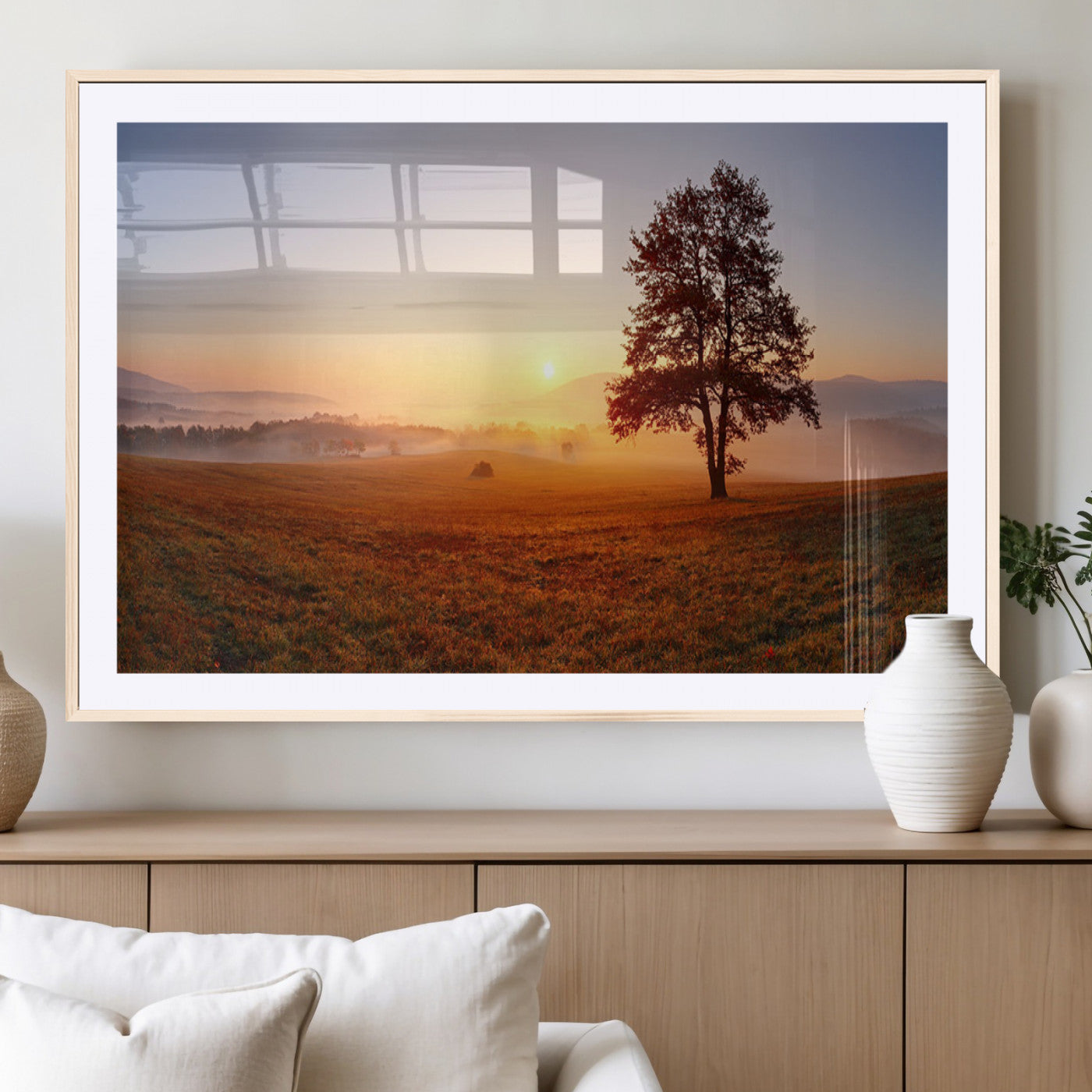 57919623-MGV-CV-36X24-Golden Sunrise Landscape Canvas Wall Art - Framed Misty Field Print, Large Nature Canvas for Living Room, Office, or Home Decor