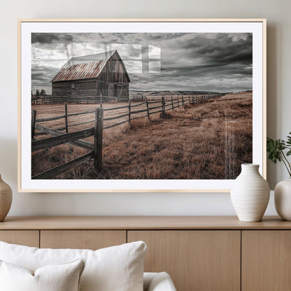 70676381-MGV-CV-36X24-Rustic Barn Wall Art – Weathered Farmhouse Canvas Print, Country Landscape Photography Decor for Bedroom, Living Room, Office,