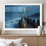 93793246-MGC-FP-36x24_Natural-Stormy Night Pier Canvas Wall Art – Moody Ocean Landscape with Lights, Blue Coastal Seascape Print for Bedroom, Living Room,