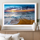24077769-MGV-CV-36X24-Sunset Beach Wall Art – Ocean Waves Canvas Print, Golden Shoreline Photography Coastal Decor for Living Room, Bedroom, Office,