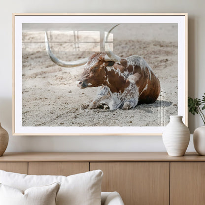 89096667-MGV-CV-36X24-Texas Longhorn Wall Art – Rustic Western Canvas Print, Cattle Photography Decor for Ranch House, Living Room, Office, Man Cave