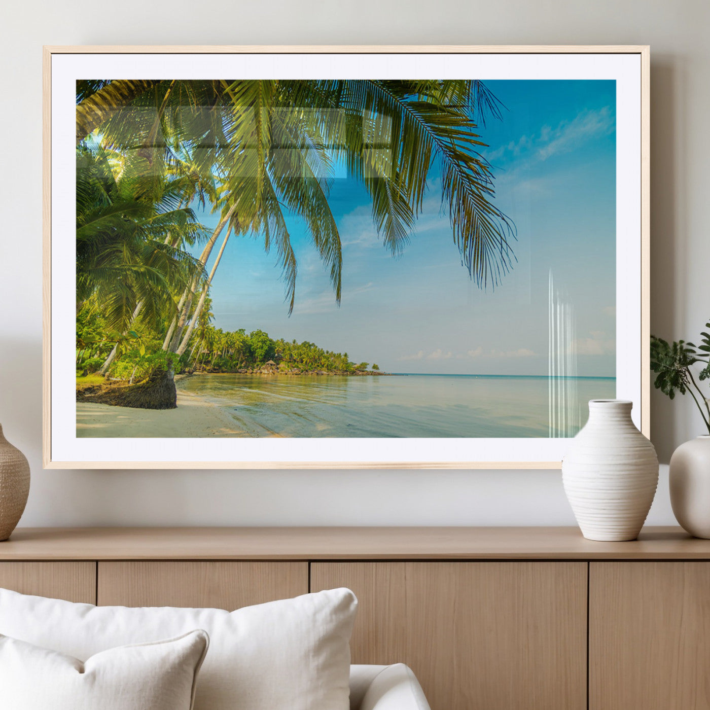 65056721-MGV-CV-36X24-Tropical Beach Wall Art – Palm Tree Coastal Photography Print, Relaxing Ocean Paradise Landscape, Island Seascape Home or Office