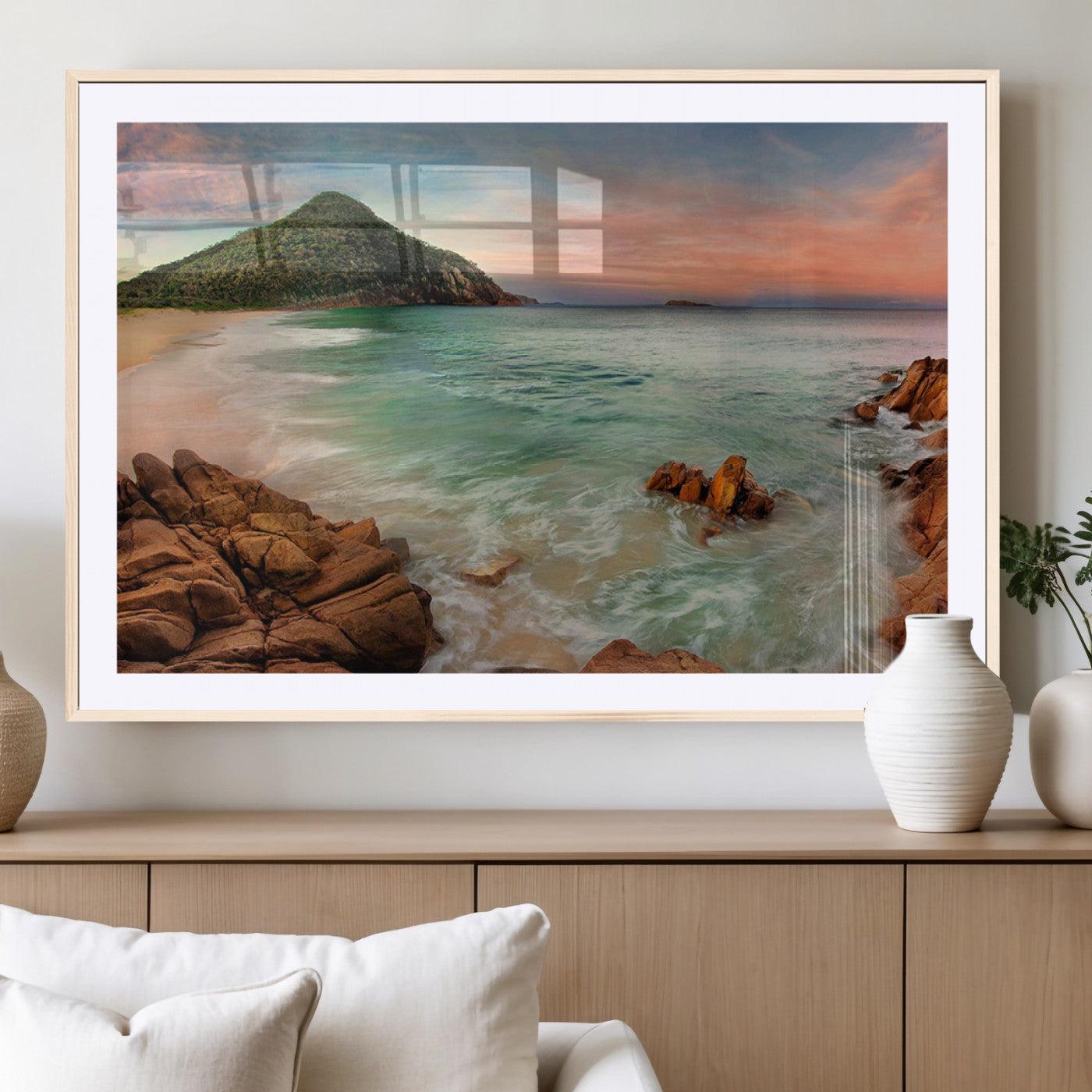 53831025-MGV-CV-36X24-Coastal Landscape Wall Art – Tropical Beach Ocean Canvas Print, Sunset Mountain View Photography Decor for Living Room, Bedroom,