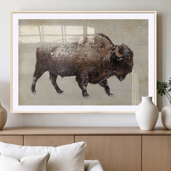 54810031-MGV-CV-36X24-Western Wall Art – Snow Covered Bison Canvas Print, Rustic Wildlife Photography Decor for Bedroom, Living Room, Office, Lodge,