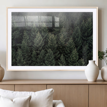 84059409-MGV-CV-36X24-Forest Wall Art – Misty Evergreen Trees Canvas Print, Tranquil Nature Photography Decor for Bedroom, Living Room, Office, Cabin or