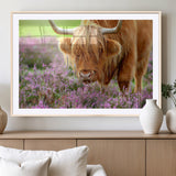 64069351-MGV-CV-36X24-Farmhouse Wall Art – Highland Cow in Wildflowers Canvas Print, Rustic Country Cattle Photography Decor for Bedroom, Living Room,