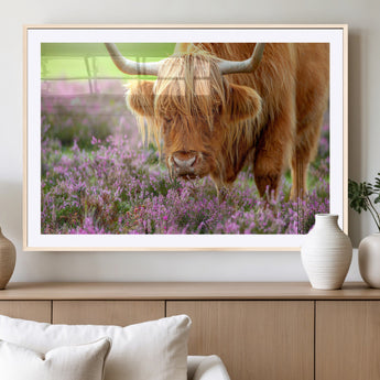 64069351-MGV-CV-36X24-Farmhouse Wall Art – Highland Cow in Wildflowers Canvas Print, Rustic Country Cattle Photography Decor for Bedroom, Living Room,