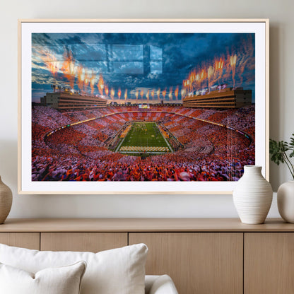 94266219-MGV-CV-36X24-Neyland Stadium Wall Art – Panoramic Tennessee Volunteers Checkerboard Crowd Fireworks Canvas Print, Football Game Day Sports